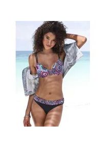 B&uuml;gel-Bikini Lascana, Damen, Gr. 36, Cup F, lila (lila bedruckt), Polyamid, Recycling-Polyamid, bedruckt, Bikini-Sets B&uuml;gel-Bikini, mit kontrastfarbigen B&auml;ndern