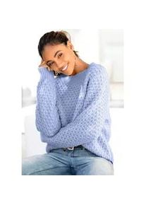 Rundhalspullover Vivance, Damen, Gr. 32/34, blau, Strick, Obermaterial: 72% Polyacryl, 25% Polyamid, 3% Elasthan, unifarben, figurumspielend h&uuml;ftlang, Rundhals, Rippstrickb&uuml;ndchen, Pullover Rundhalspullover, mit besonderem Strickmuster, lockere Passform, Topseller