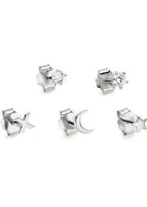 Ohrstecker-Set Bruno Banani "Mulitpack Schmuck Geschenk Silber 925 Ohrschmuckset Stern Mond Kreuz", silber (silberfarben, kristallwei&szlig;, kristallwei&szlig;), Ohrringe, Damen, Silber 925 (Sterlingsilber), mit Zirkonia (synth.)