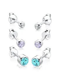 Ohrring-Set Elli "(Set, 6 tlg) rund 925 Silber, mit Kristallen von Swarovski", bunt, Ohrringe, Damen, onesize,mit Steinen, Silber 925 (Sterlingsilber)