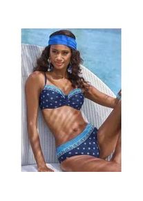 B&uuml;gel-Bikini-Top Lascana "Jimer", Damen, Gr. 40, Cup G, blau (nachtblau), Recycling-Polyamid, bedruckt, Bikini-Oberteile, im modischen Print