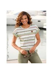 Kurzarmshirt Casual Looks "Shirt", Damen, Gr. 46, beige (ecru, khaki, bedruckt), 100% Baumwolle, bedruckt, gemustert, gestreift, mehrfarbig, Rundhals, Shirts