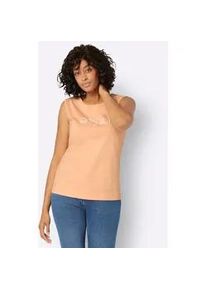Shirttop Casual Looks, Damen, Gr. 44, rot (apricot), 100% Baumwolle, gemustert, unifarben, Rundhals, Tops Shirttop