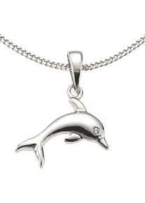 Kette mit Anh&auml;nger Firetti "Schmuck Geschenk Silber 925 Halsschmuck Halskette Panzerkette Delphin", bunt (silberfarben, wei&szlig;), Halsketten, Jungen, Silber 925 (Sterlingsilber), L: 38, mit Zirkonia (synth.)