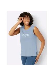 Shirttop Casual Looks, Damen, Gr. 44, blau (hellblau), 100% Baumwolle, gemustert, unifarben, Rundhals, Tops Shirttop