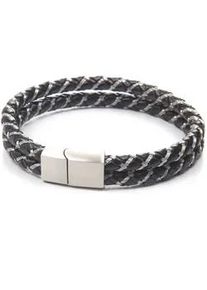 Lederarmband Firetti "im sportlich-eleganten Stil, mehrreihig, geflochten", schwarz (edelstahlfarben, schwarz), Armb&auml;nder, Herren, 22,6cm, Edelstahl Leder, Edelstahl, Leder, Lederarmband
