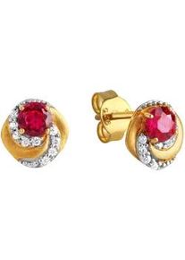 Paar Ohrstecker Firetti "Schmuck Geschenk Silber 925 Ohrschmuck Edelstein Rubin", rot (gelbgoldfarben, silberfarben, rot, kristallwei&szlig;, rot, kristallwei&szlig;), Ohrringe, Damen, Silber 925 (Sterlingsilber), mit Rubin (synth.), Zirkonia (synth.)