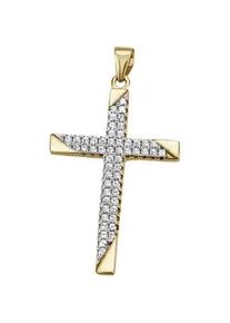 Kettenanh&auml;nger Firetti "Schmuck Geschenk Silber 925 Halsschmuck Anh&auml;nger Kreuz", gold (gelbgoldfarben, kristallwei&szlig;, kristallwei&szlig;), Schmuckanh&auml;nger, Damen, Silber 925 (Sterlingsilber), 2,9 g, Kettenanh&auml;nger, mit Zirkonia (synth.)