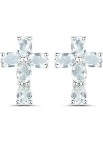 Paar Ohrstecker VIRA JEWELS "Silber 925 rhodiniert Kreuz-Motiv mit echten Aquamarin-Steinen", wei&szlig; (wei&szlig;, hellblau), Ohrringe, Damen, one-size, 1,5, Silber 925 (Sterlingsilber)
