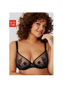 B&uuml;gel-BH Lascana "Maria", Damen, Gr. 75, Cup B, schwarz (uni schwarz), Spitze, Obermaterial: 74% Polyamid, 23% Polyester, 3% Elasthan, BHs B&uuml;gel-BH, mit Blumen aus edler Stickereispitze, transparente Unterw&auml;sche