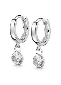 Paar Creolen Firetti "Schmuck Geschenk Silber 925 Glitzer Ohrschmuck Geschenk", silber (silberfarben, kristallwei&szlig;, kristallwei&szlig;), Ohrringe, M&auml;dchen, 13mm, Silber 925 (Sterlingsilber), Made in Germany - mit Zirkonia (synth.)