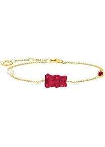 Armband Thomas Sabo "Thomas Sabo x HARIBO Schmuck: Armband mit Goldb&auml;r" Gr. 19, rot (gelbgoldfarben, rot, kristallwei&szlig;, wei&szlig;, rot, kristallwei&szlig;), Armb&auml;nder, Damen, 19, Perlen Silber 925 (recycelt), Perlen, Silber 925 (recycelt), Armband, mit Kristallglas, Zirkonia (synth.) - mit S&uuml;&szlig;wasserzuchtperle