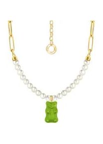 Kette mit Anh&auml;nger Thomas Sabo "Thomas Sabo x HARIBO Schmuck: Gliedercollier mit Goldb&auml;r" Gr. 45, bunt (gelbgoldfarben, gr&uuml;n, wei&szlig;), Halsketten, Damen, 45, Perlen Silber 925 (recycelt), Perlen, Silber 925 (recycelt), mit Kristallglas - mit S&uuml;&szlig;wasserzuchtperle