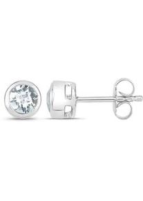 Paar Ohrstecker VIRA JEWELS "925-Sterling Silber rhodiniert gl&auml;nzend Aquamarine hellblau rund", wei&szlig; (wei&szlig;, hellblau), Ohrringe, Damen, one-size, 0,7, Silber 925 (Sterlingsilber)