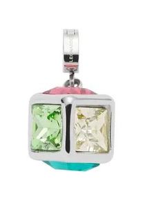 Charm-Einh&auml;nger Leonardo "Anh&auml;nger Cubo Clip&Mix", bunt (edelstahlfarben, rosa, t&uuml;rkis, champagner, gr&uuml;n, hellblau, orangerot, rosa, t&uuml;rkis, champagner, gr&uuml;n, hellblau, orangerot), Charms, Damen, Edelstahl, mit Kristallglas