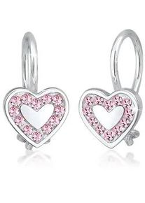 Paar Ohrstecker Elli "Ohrstecker Herz Glas Kristalle Rose 925 Sterling Silber", Damen, Gr. onesize, ohne Stein, Silber 925 (Sterlingsilber), silber, Ohrringe
