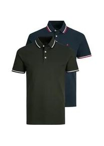 Jack & Jones Poloshirt JACK & JONES "JJEPAULOS im Doppelpack mit Logostickerei und Komfort", Herren, Gr. S, blau (navy blazer), Single Jersey, Obermaterial: 100% Baumwolle, unifarben, normal h&uuml;ftlang, Rundhals, Shirts, unifarben mit Farbeinsatz, modisch, schmal, Baumwolle, Polokragen