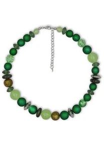 Collier Firetti "verschiedene Gr&uuml;nt&ouml;ne, modern", bunt (metallfarben, gr&uuml;n), Halsketten, Damen, Metall Perlen, L: 54,5, Metall, Perlen, Collier, Made in Germany - mit Kunststoffperle
