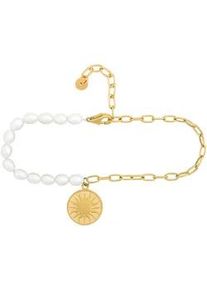 CAI Armband CA&Iuml; "925 Silber Perlen M&uuml;nze vergoldet Sonne Mond", gelb, Armb&auml;nder, Damen, 19cm, Silber 925 (Sterlingsilber), gl&auml;nzend, matt, Armband