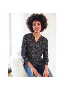 Langarmshirt Heine "Druck-Shirt", Damen, Gr. 36, bunt (khaki, marine, bedruckt), 95% Viskose, 5% Elasthan, bedruckt, gebl&uuml;mt, gemustert, Rundhals, Shirts Langarmshirt