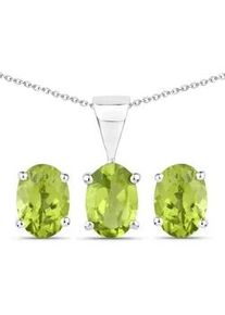 Paar Ohrstecker VIRA JEWELS "Silber 925 rhodiniert Ohrringe und Halskette mit echtem Peridot", wei&szlig; (wei&szlig;, gr&uuml;n), Ohrringe, Damen, one-size, 2,49, Silber 925 (Sterlingsilber)