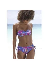 B&uuml;gel-Bandeau-Bikini-Top Buffalo "Soleil", Damen, Gr. 40, Cup E, bunt (blau, pink bedruckt), Recycling-Polyamid, bedruckt, floral, Bikini-Oberteile, mit gedrehter Optik