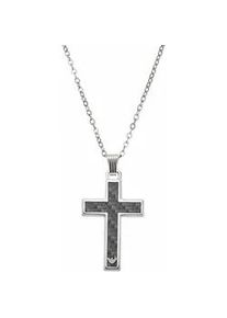 Kette mit Anh&auml;nger Emporio Armani "Schmuck Geschenk Edelstahl Halskette Kreuz", silber (silberfarben, grau), Halsketten, Damen, Edelstahl, L: 55, mit Carbon