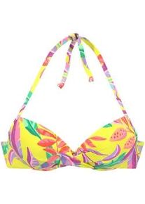 Push-Up-Bikini-Top s.Oliver "Mallorca", Damen, Gr. 36, Cup A, gelb (gelb, bedruckt), Recycling-Polyamid, bedruckt, Bikini-Oberteile, in Wickeloptik