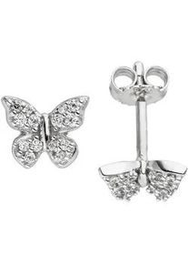 Paar Ohrstecker Jobo "Schmetterling", silber (silber 925), Ohrringe, Damen, Silber 925 (Sterlingsilber), 925 Silber mit 28 Zirkonia