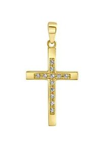 Kreuzanh&auml;nger Firetti "Schmuck Geschenk Gold 375 Halsschmuck Anh&auml;nger Halskette Kreuz", gold (gelbgoldfarben, kristallwei&szlig;, kristallwei&szlig;), Schmuckanh&auml;nger, Damen, Gelbgold 375, 0,75 g, mit Zirkonia (synth.)