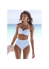 B&uuml;gel-Bandeau-Bikini-Top Vivance "Leni", Damen, Gr. 36, Cup C, blau (himmelblau, wei&szlig;), Microfaser, bedruckt, floral, Bikini-Oberteile, mit gelaserter Wellenkante