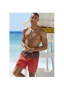H.I.S. Badeshorts H.I.S, Herren, Gr. M (50), N-Gr, rot (rot bedruckt), Microfaser, Recycling-Polyester, Farbverlauf, bedruckt, Badehosen Badeshorts, mit Farbverlauf
