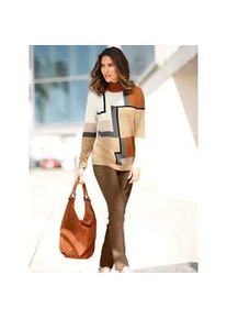 Longpullover Classic Basics "Stehkragen-Pullover", Damen, Gr. 40, gelb (ecru, camel, gemustert), 100% Polyacryl, gemustert, mehrfarbig, Pullover Longpullover