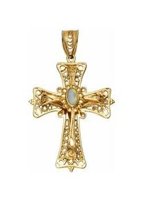 Kreuzanh&auml;nger Firetti "Schmuck Geschenk Gold 375 Halsschmuck Anh&auml;nger Halskette Kreuz", gold (gelbgold, 375, wei&szlig;, wei&szlig;), Schmuckanh&auml;nger, Damen, Gelbgold 375, 2,95 g, mit Opal
