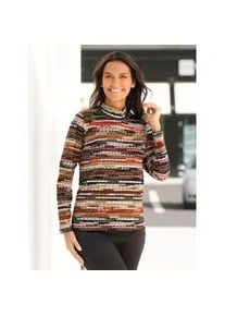 Stehkragenshirt Casual Looks "Druck-Shirt", Damen, Gr. 44, rot (rostrot, sesam, bedruckt), 100% Baumwolle, bedruckt, gemustert, mehrfarbig, Shirts Stehkragenshirt