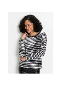 Rundhalsshirt Inspirationen "Shirt", Damen, Gr. 38, schwarz-wei&szlig; (schwarz, wei&szlig;, gemustert), 95% Baumwolle, 5% Elasthan, Hahnentrittmuster, gemustert, Rundhals, Shirts Rundhalsshirt