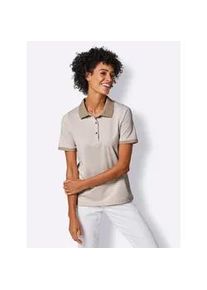 Poloshirt CREATION L PREMIUM "Lyocell-Baumwoll-Shirt", Damen, Gr. 36, beige (beige, wei&szlig;, geringelt), 67% Lyocell, 28% Baumwolle, 5% Elasthan, gemustert, gestreift, mehrfarbig, Shirts