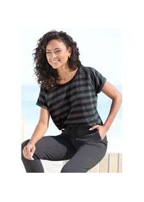 T-Shirt ELBSAND "Calisa", Damen, Gr. XL (42), blau (petrol, blau), Jersey, Obermaterial: 50% Baumwolle, 50% Polyester, gestreift, figurumspielend h&uuml;ftlang, Rundhals, Raglan&auml;rmel, Shirts T-Shirt, mit Streifenmuster, sportliches Kurzarmshirt aus Baumwoll-Mix