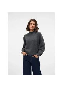 V&eacute;ro Moda Strickpullover VERO MODA "VMLEAF LS HIGH NECK PULLOVER ENT", Damen, Gr. L, grau (dunkelgrau melange), Strick, Obermaterial: 90% Polyester, 5% Wolle, 5% Elasthan, unifarben, taillenbedeckt, hoch geschlossener Ausschnitt, Pullover Strickpullover