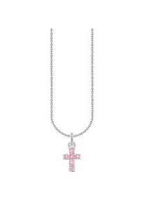 Kette mit Anh&auml;nger Thomas Sabo "Kreuz-Anh&auml;nger" Gr. 45, bunt (silberfarben, pink), Halsketten, Damen, 45, Silber 925 (recycelt), mit Zirkonia (synth.)