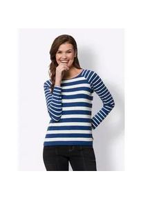 Rundhalsshirt Heine "Streifenshirt", Damen, Gr. 38, blau (royalblau, ecru, gestreift), 95% Viskose, 5% Elasthan, gemustert, gestreift, Rundhals, Shirts Rundhalsshirt