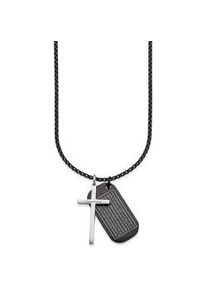 Kette mit Anh&auml;nger Bruno Banani "Schmuck Geschenk Halskette Kreuz Vater Unser Venezianerkette", schwarz (edelstahlfarben, schwarz), Halsketten, Herren, Edelstahl, L: 55, Dog-Tag-Kette