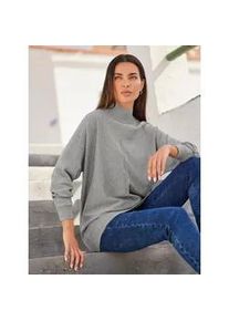 Strickpullover Heine "Pullover", Damen, Gr. 50, grau (grau, meliert), 100% Baumwolle, unifarben, Pullover Strickpullover