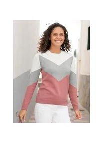 Strickpullover Casual Looks "Pullover", Damen, Gr. 44, rot (rosenholz, hellgrau, meliert), 100% Baumwolle, gemustert, mehrfarbig, Pullover Strickpullover