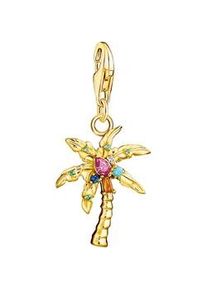 Charm-Einh&auml;nger Thomas Sabo "Palme", blau (gelbgoldfarben, bunt, bunt), Charms, Damen, Silber 925 (recycelt), mit Glas-Keramik Stein, Korund (synth.), Zirkonia (synth.)