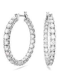 Paar Creolen Swarovski "Matrix", silber (metallfarben, kristallwei&szlig;, kristallwei&szlig;), Ohrringe, Damen, 30mm, Metall, mit Swarovski Kristall