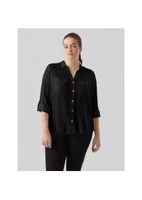 Hemdbluse Vero Moda CURVE "VMBUMPY L/S SHIRT NEW CURVE GA NOOS", Damen, Gr. 44, schwarz, Web, Obermaterial: 100% Viskose, unifarben, regular fit h&uuml;ftbedeckend, V-Ausschnitt, Blusen Hemdbluse