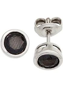 Paar Ohrstecker Jobo "Ohrringe mit schwarzen Zirkonia", silber (silber 925), Ohrringe, Damen, 6,6mm, Silber 925 (Sterlingsilber), 925 Silber mit Zirkonia