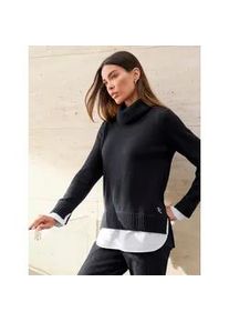 Strickpullover Heine "2-in-1-Pullover", Damen, Gr. 50, schwarz, 50% Baumwolle, 50% Polyacryl, unifarben, Pullover Strickpullover