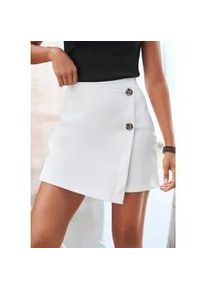 Hosenrock Buffalo, Damen, Gr. 42, wei&szlig;, Jersey, Obermaterial: 80% Polyester, 18% Viskose, 2% Elasthan, unifarben, figurbetont mini, R&ouml;cke Skort, in Wickeloptik mit Zierkn&ouml;pfen, Skort, casual-chic, elegant